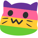 A blobby cat coloured in the sapphic flag